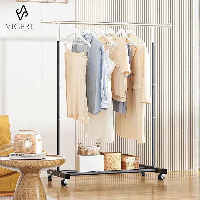 VICERII Clothing Rack, 55.51 Inch Heavy Duty Clothes Rack Rolling Garment Rack - Image 2