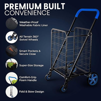 SereneLife Large Folding Utility Shopping Cart - Image 5