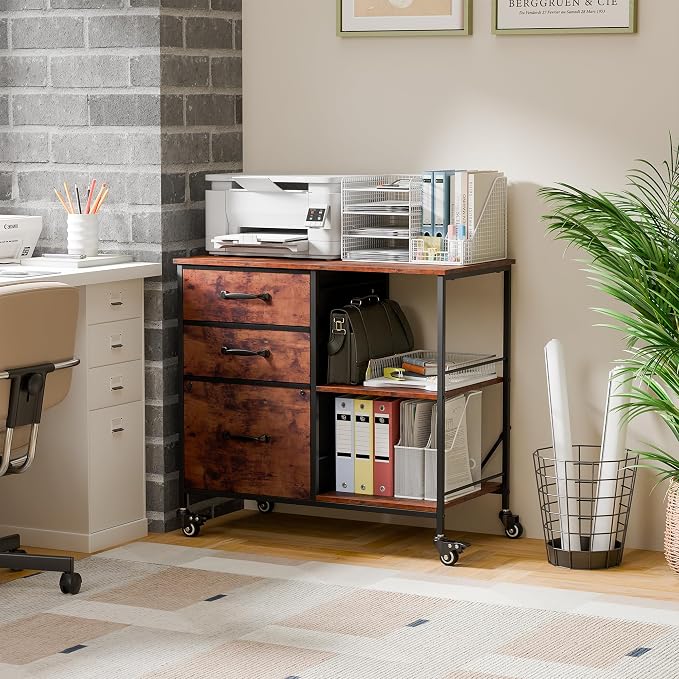SUPER DEAL 3 Drawer Mobile File Cabinet, Fabric Lateral Filing Cabinet - Image 2