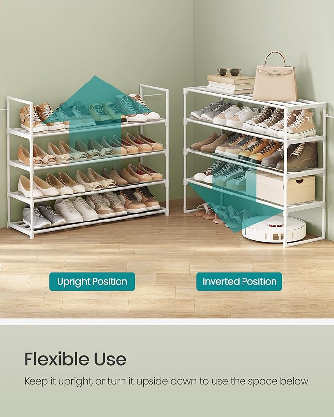 SONGMICS Shoe Rack, 4-Tier Shoe Organizer, Metal Storage Shelf, Upright or - Image 4
