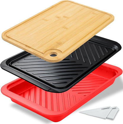 KAQAHIDO Grilling Bamboo Prep and Serve Trays, BBQ Platter by Haveaniceday