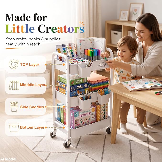 3 Tier Rolling Cart Metal with Wheels, Storage Utility Carts - Image 5