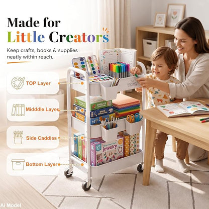 3 Tier Rolling Cart Metal with Wheels, Storage Utility Carts - Image 5