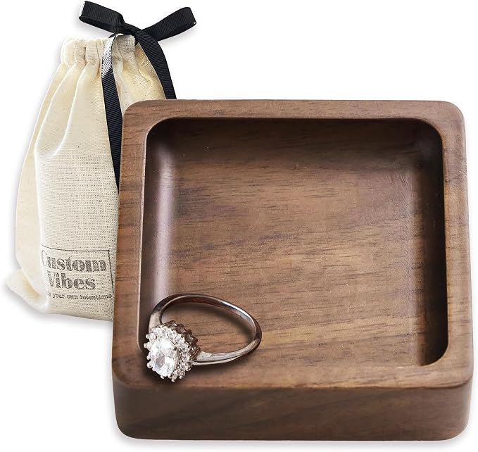 Walnut Wood Ring Holder, Engraved Jewelry Dish and Storage Tray, Unique Gift by CustomVibes