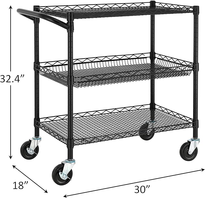 Finnhomy 3 Tier Heavy Duty Commercial Grade Utility Cart, Wire Rolling Metal - Image 3
