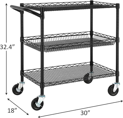 Finnhomy 3 Tier Heavy Duty Commercial Grade Utility Cart, Wire Rolling Metal - Image 3