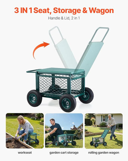 VEVOR Rolling Garden Cart with Seat, Metal Rolling Garden Work Seat with Wheels - Image 6