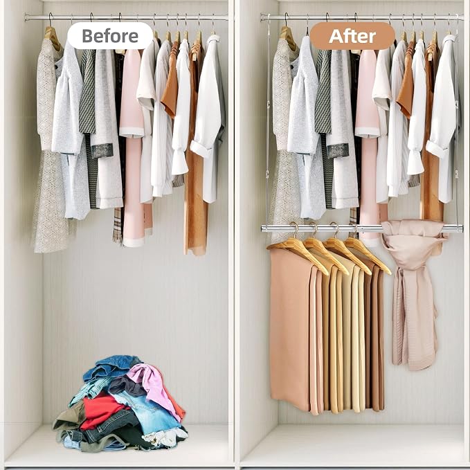 STORAGE MANIAC Hanging Closet Rod, Adjustable Width and Height Closet Hanging - Image 5