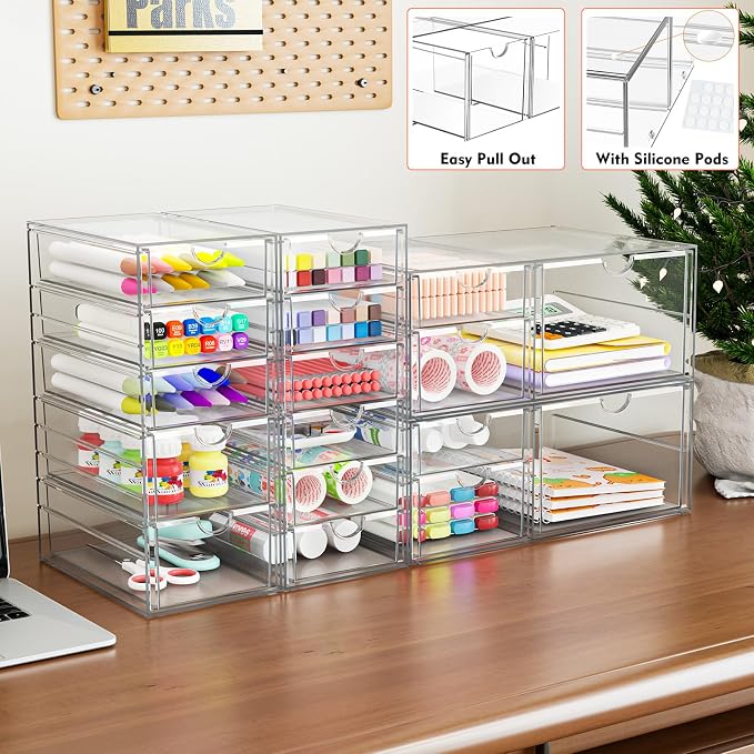 Acrylic Makeup Organizer with 17 Drawers, 4 Pack Clear Bathroom Counter - Image 5