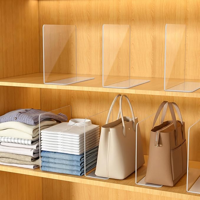 Shelf Dividers for Closet Organization – Acrylic Clear Sturdy Dividers to Keep by Hotbird