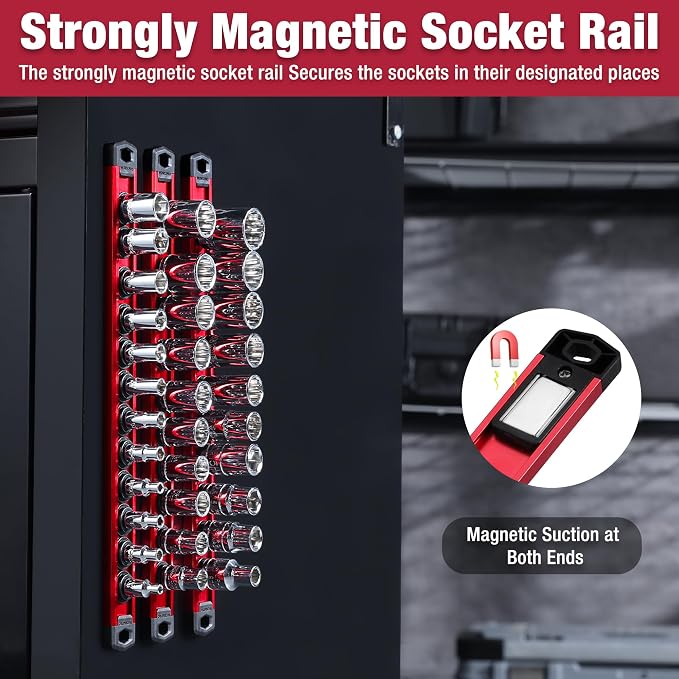 WORKPRO Magnetic Socket Organizer, 1/2-Inch Drive Aluminum Alloy Sockets Rail - Image 9