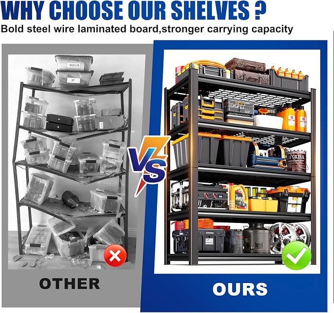 59" W Garage Shelving Heavy Duty Storage Shelves, Adjustable Metal Shelving Unit - Image 3