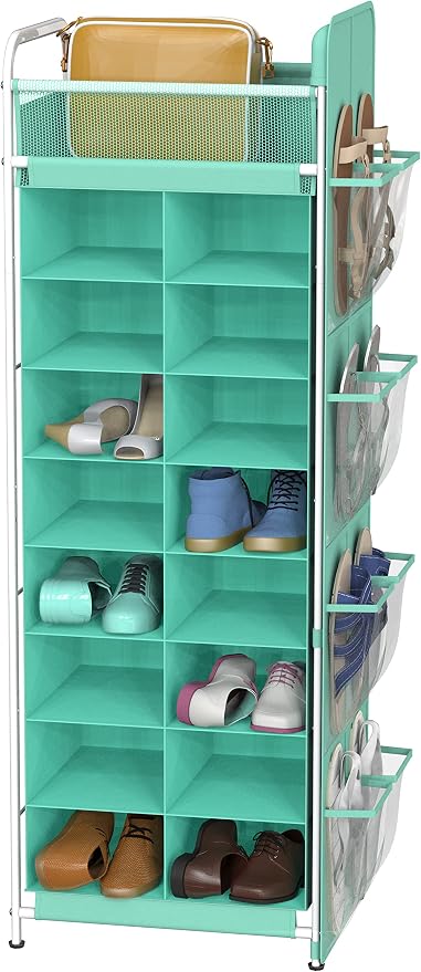 Simple Houseware 16 Cube Shoe Stand Tower Rack 8 Tier, Turquoise | Top Shelf by SimpleHouseware