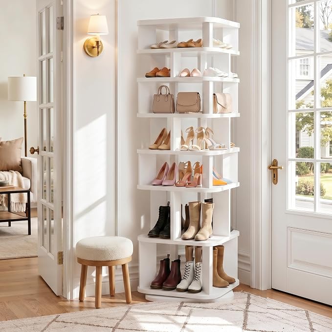 7 Tier Wood Rotating Shoe Rack Tower, Revolving 360 Lazy Susan, - Image 6