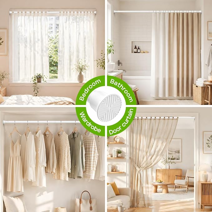 White Shower Curtain Rod 32 to 62 Inches Adjustable, 7/8 Inch Diameter Heavy - Image 6