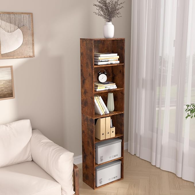 Wooden 4 Cube Storage Organizer, 4 Tier Tall Vintage Bookshelf Freestanding - Image 2