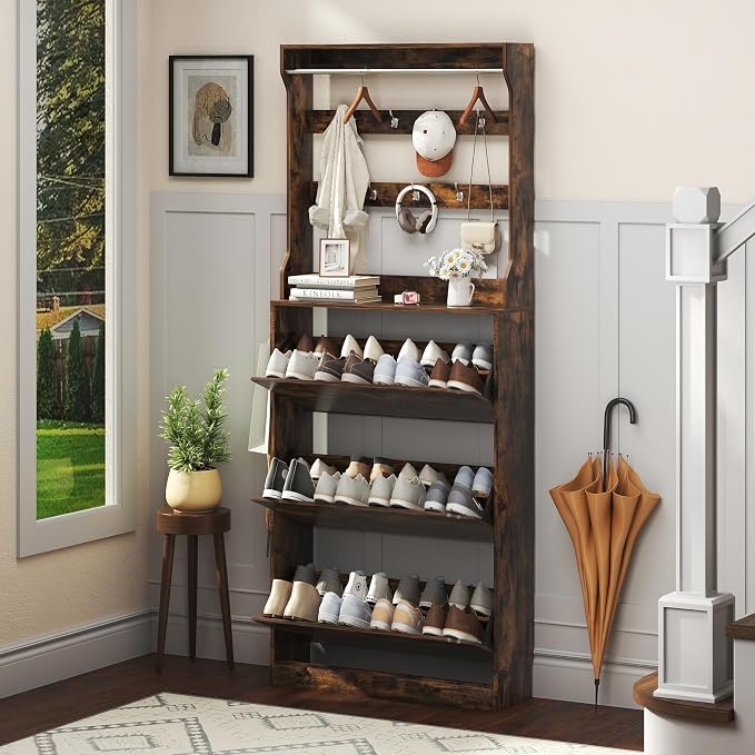 Shoe Cabinet for Entryway with 3 Flip Drawers, Narrow Hidden Slim Freestanding by Xixini