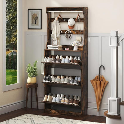 Shoe Cabinet for Entryway with 3 Flip Drawers, Narrow Hidden Slim Freestanding by Xixini