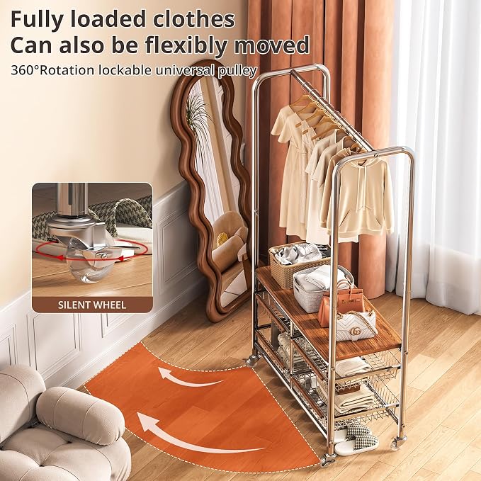 Rolling Clothing Garment Rack for Hanging Clothes–Portable Indoor Wardrobe - Image 3