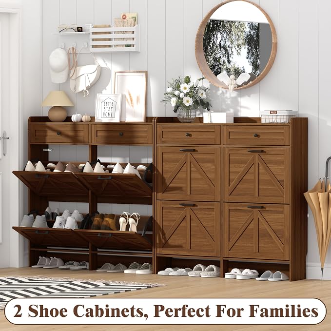 Thacuok Shoe Cabinet with 4 Flip Drawers & 2 Storage Drawers, Rustic Farmhouse - Image 9