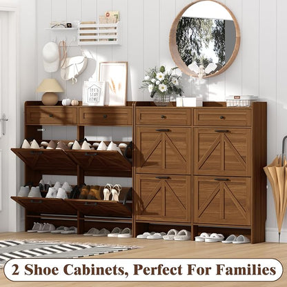Thacuok Shoe Cabinet with 4 Flip Drawers & 2 Storage Drawers, Rustic Farmhouse - Image 9