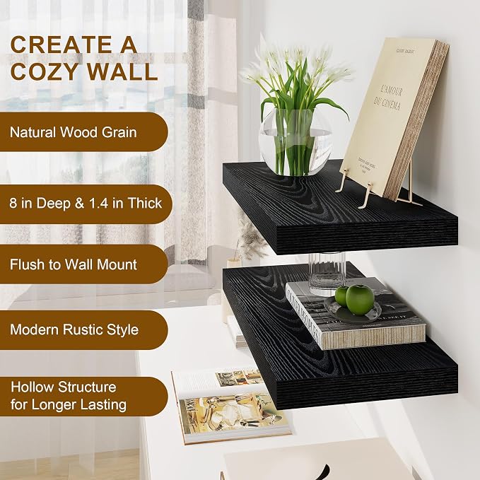 Fun Memories Black Floating Shelves 16 Inch Long, 8 Deep Floating Shelf Wall - Image 5