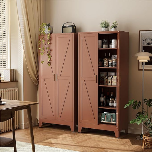 COFaR 71" Metal Pantry Cabinet in Brown, 5-Tier Storage by COFAR