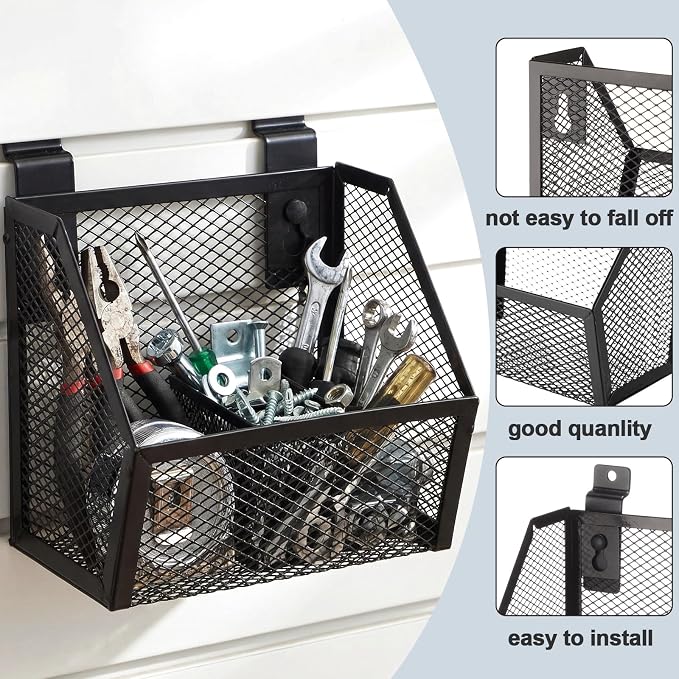 6 Set Slatwall Bins with Metal Hooks Mesh Slat wall Mounted Hanging Holder - Image 3