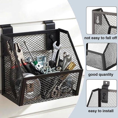 6 Set Slatwall Bins with Metal Hooks Mesh Slat wall Mounted Hanging Holder - Image 3