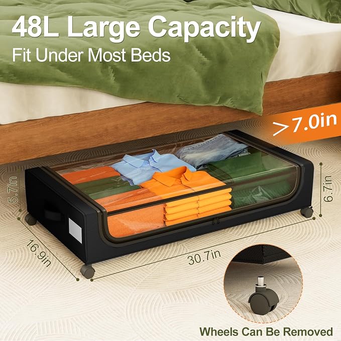 GoMaihe Under Bed Storage with Wheels: 48L Underbed Storage Containers with - Image 3