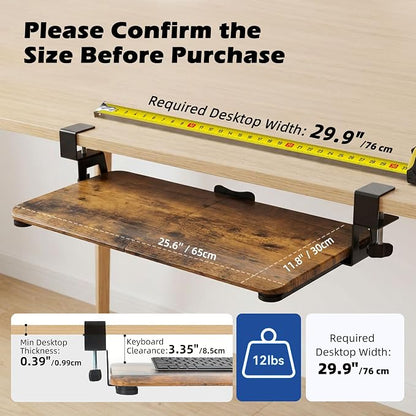 Mahogany Keyboard Tray Under Desk Clamp, Large Slide-Out Keyboard and Mouse Tray - Image 2