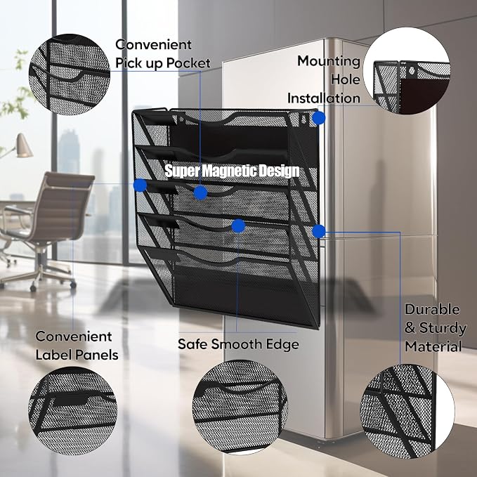 5-Tier Magnetic File Holder, No Drilling Installation File Cabinet Organizer - Image 7