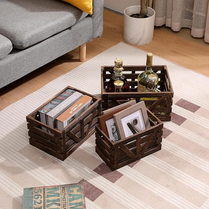 Nested Wooden Storage Crates Set of 3, Farmhouse Decorative Boxes - Image 6