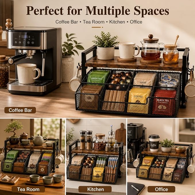 Tea Bag Organizer, Tea Bag Organizer Drawer, Wood Tea Organizers and Storage - Image 8