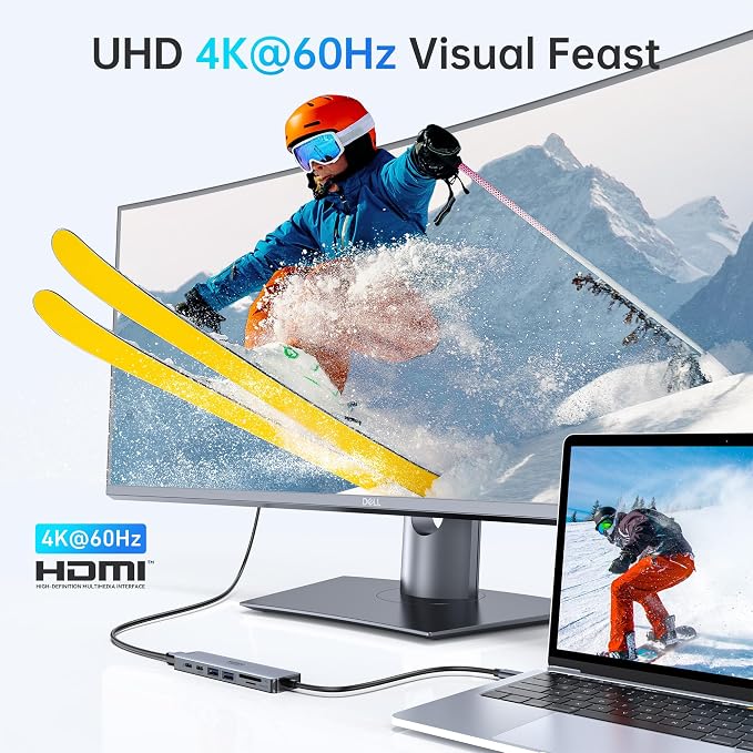 USB C Hub HDMI Adapter for MacBook Pro/Air, 7 in 1 USBC Dongle - Image 3
