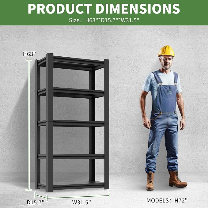Garage Shelves, 3000Lbs 5 Tier Adjustable Garage Storage Shelves Suitable - Image 3