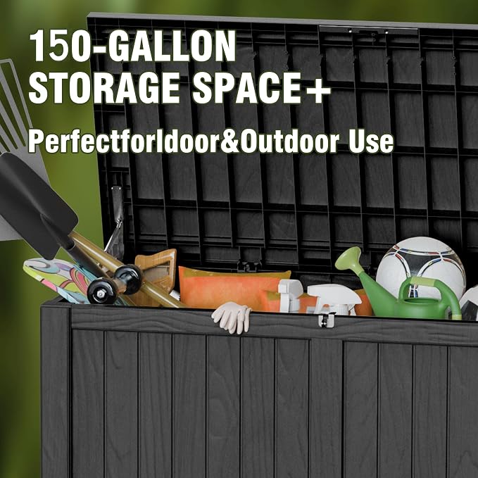 150 Gallon Deck Box, Resin Outdoor Indoor Waterproof Storage Box, Lockable - Image 6
