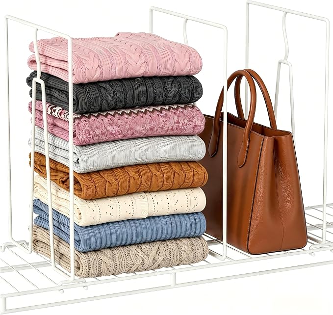 Wire Shelf Dividers for Closet: Clothes, Sweater Organizer, Vertical White by Saccik