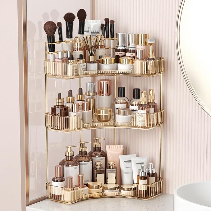 BEFSOP Corner Bathroom Counter Organizer, Upgraded 3-Tier Makeup Organizer by Homelifeassistant