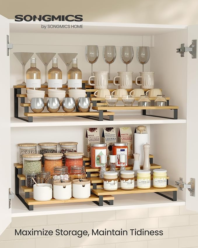 SONGMICS Display Risers, 4-Tier Cupcake Stand Holder, Spice Rack, Shelf Risers - Image 2
