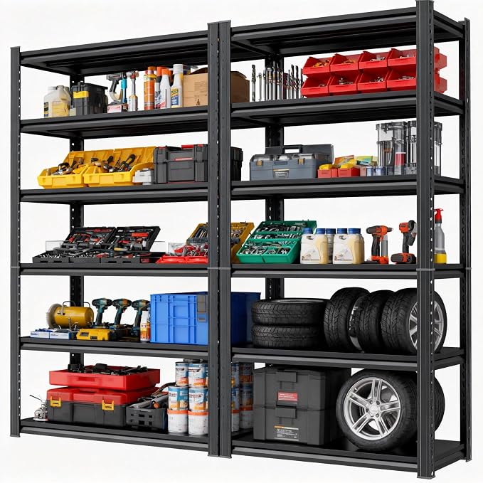 Storage Shelves, Garage Metal Shelving Unit, Adjustable, Double-Layer Column - Image 3