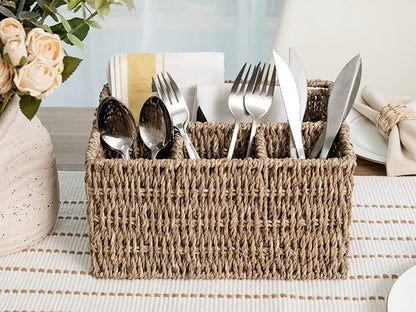 StorageWorks Wicker Flatware Organizer, Hand Woven Seagrass Cutlery Holder - Image 8