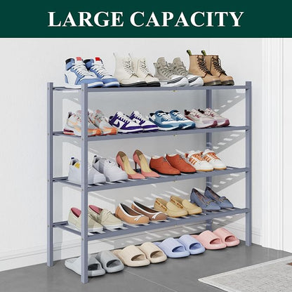 Smiry Bamboo Shoe Rack for Closet, 4 Tier Long Wooden Stackable Shoe Organizer - Image 3