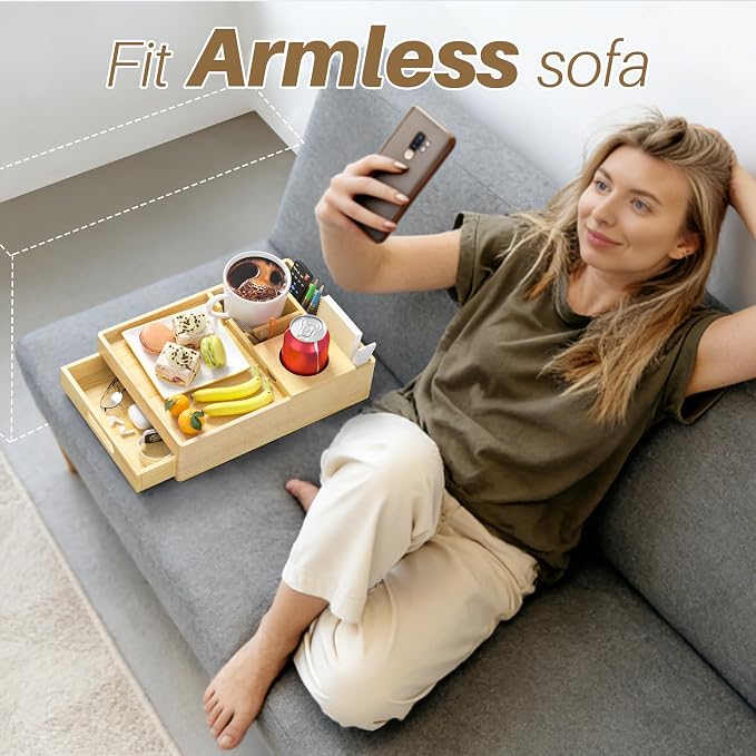Couch Cup Holder, 7-in-1 Couch Caddy Tray, Sofa Side Table - Image 7