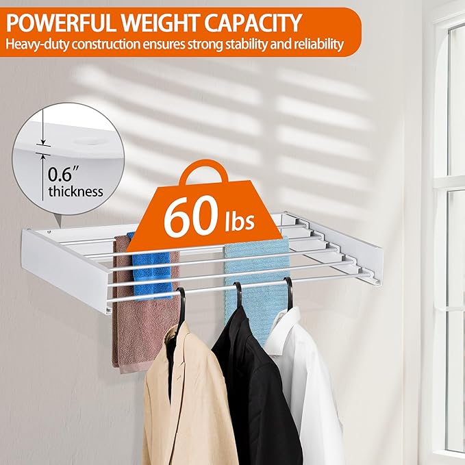 FOCHIER F Laundry Drying Rack Wall Mounted Clothes Drying Rack White, 23.6" | - Image 3
