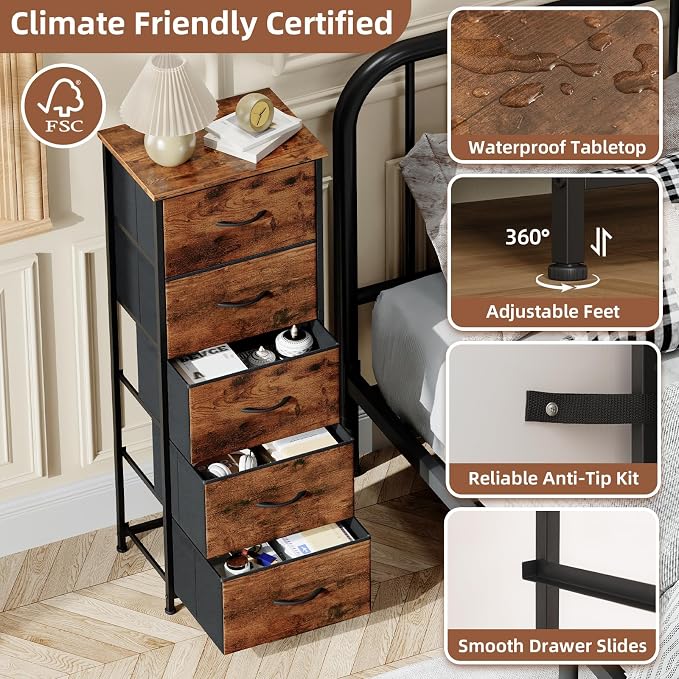Somdot Tall Dresser for Bedroom, 5 Drawer Storage Cabinet, Steel Frame - Image 7