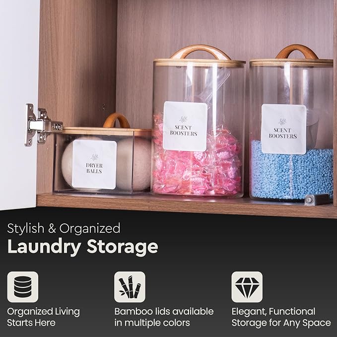 Laundry Pod Storage Container Set | Two 3L Glass Jars & One Acrylic Dryer Sheet - Image 7