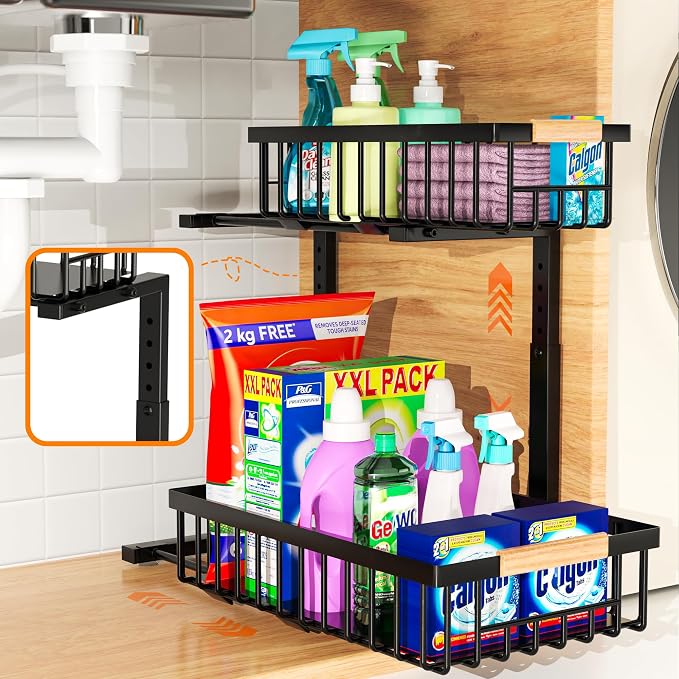 Under Sink Organizer, 2-Tier Pull-Out Cabinet Organizer – Adjustable Height - Image 7