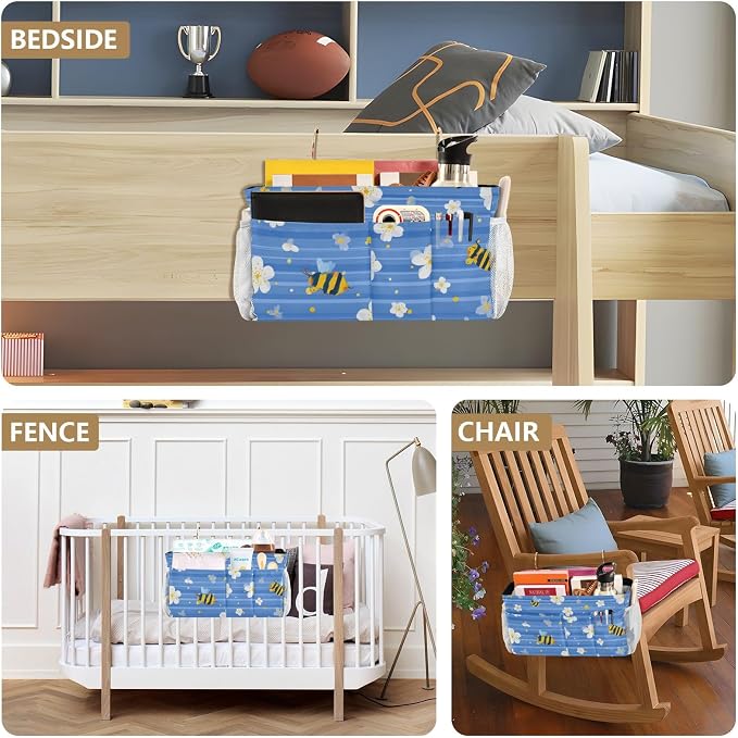 Blue Striped Sakura Bees Bedside Caddy - Image 8