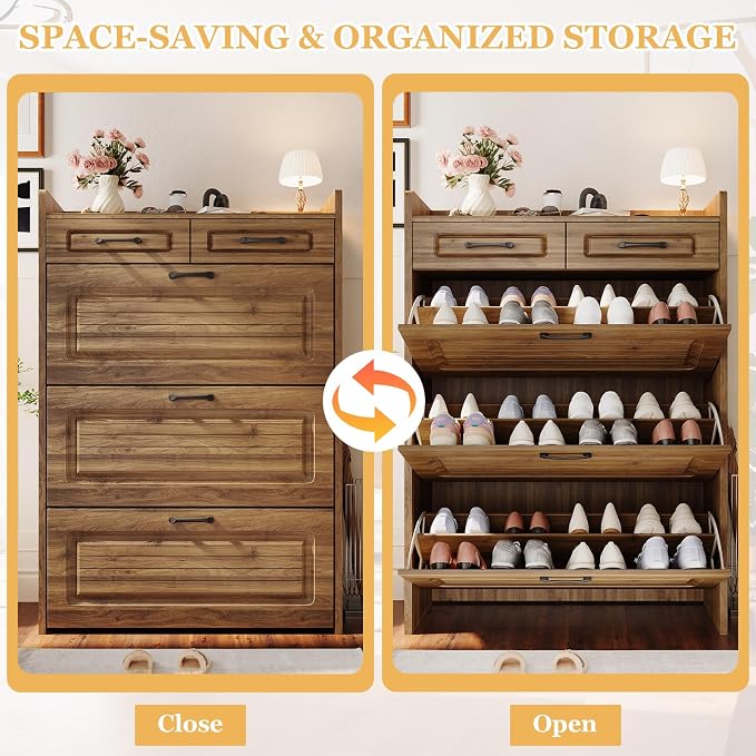 ODUWA Shoe Cabinet with 3 Flip Drawers and 2 Storage Drawers, Shoes Organizer - Image 5